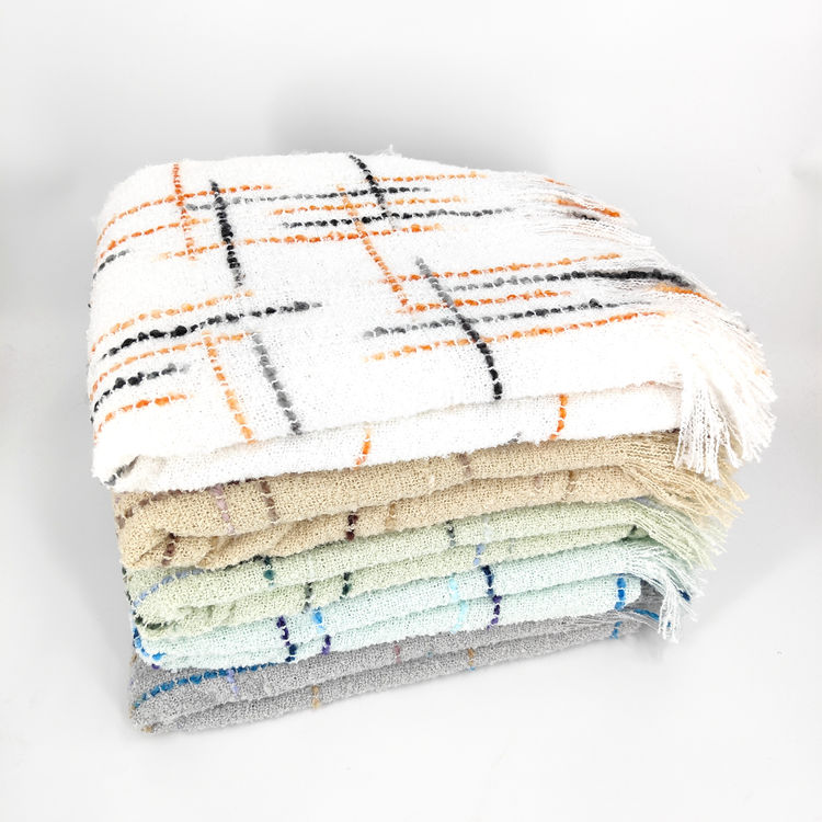 100%  Light Weight Acrylic Multi Stipes Fancy Mohair Blanket Throw Plaid Shawl